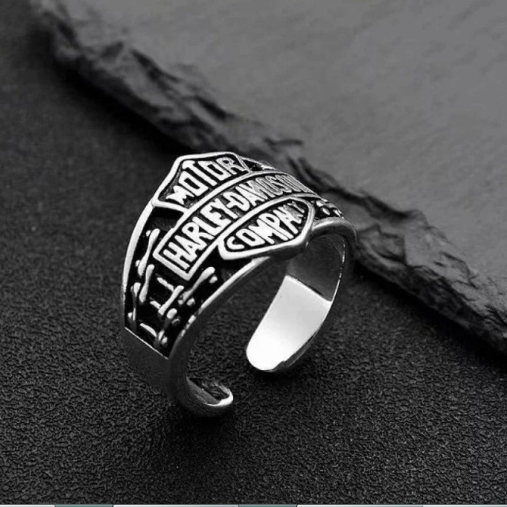 Vintage Harley Davidson Bar and Shield Biker Motorcycle Heavy Metal Open Ring